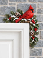 Christmas Cardinal, Holly & Pinecone Door Frame Corner Decor