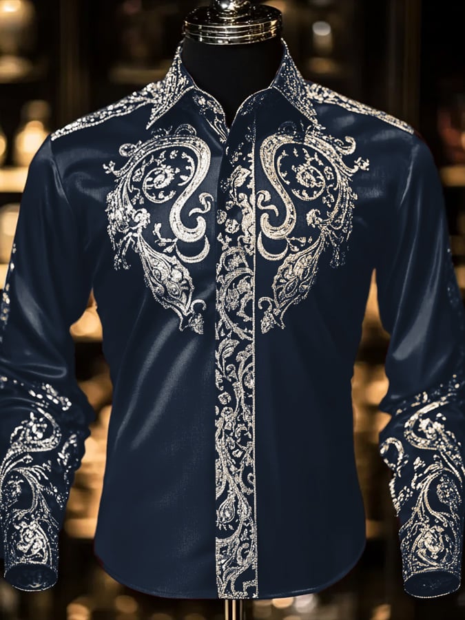 Men's Fashion Design Printed Long Sleeve Shirt