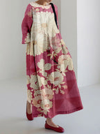 Vintage Japanese Floral Embroidered Linen Blend Maxi Dress