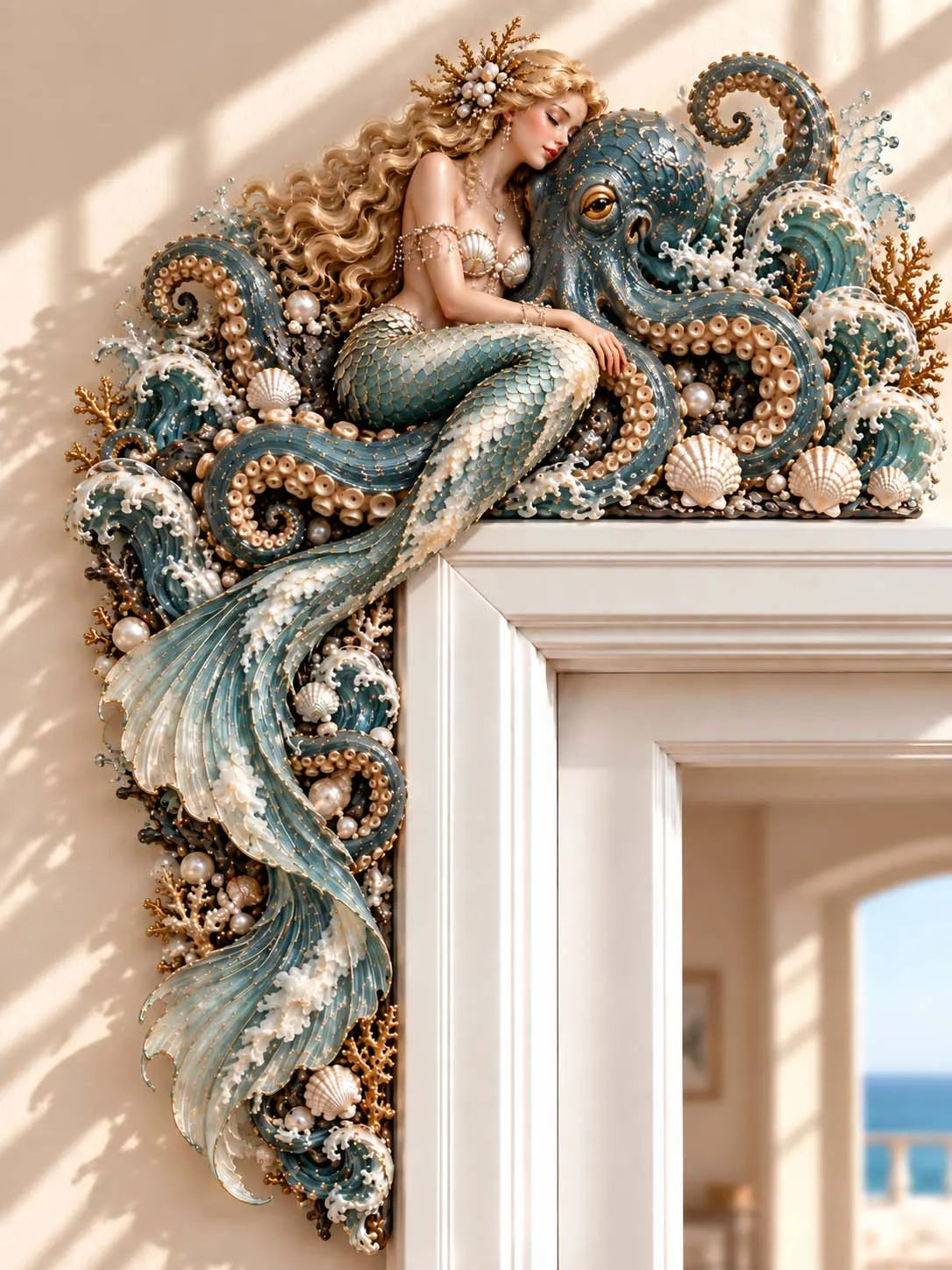 🧜‍♀️ Mermaid & Octopus Ocean Waves Door Corner Wall Art