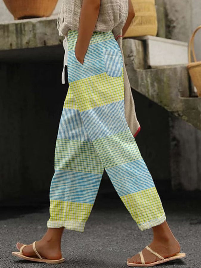 Women's Retro Geometric Art Print Design Casual Pants