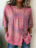 Women's Retro Floral Button Lace Up Tie Shirt