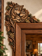 Wolf Family Wooden Door Corner Decor – Rustic Hunting Cabin Accent