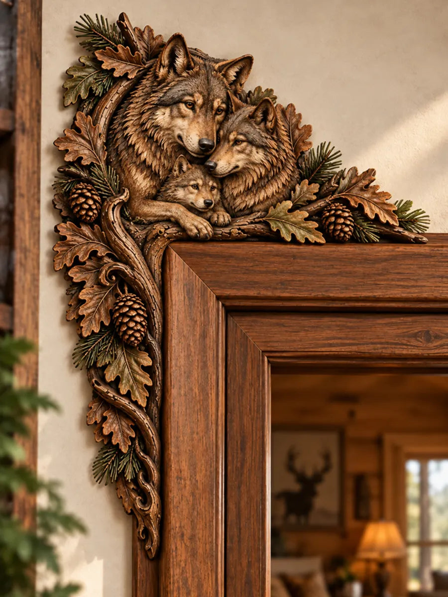 Wolf Family Wooden Door Corner Decor – Rustic Hunting Cabin Accent