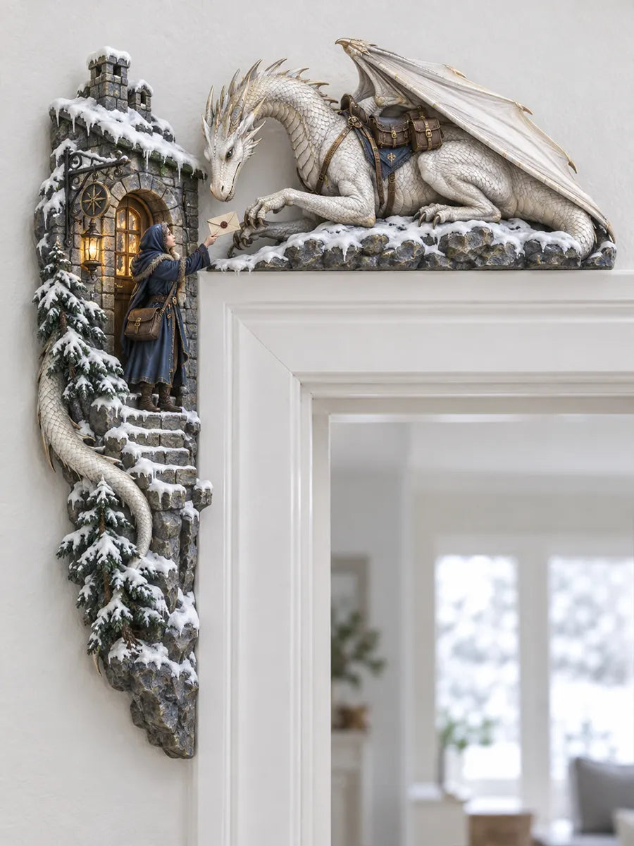 Enchanted Winter Dragon & Messenger Corner Door Frame Decor
