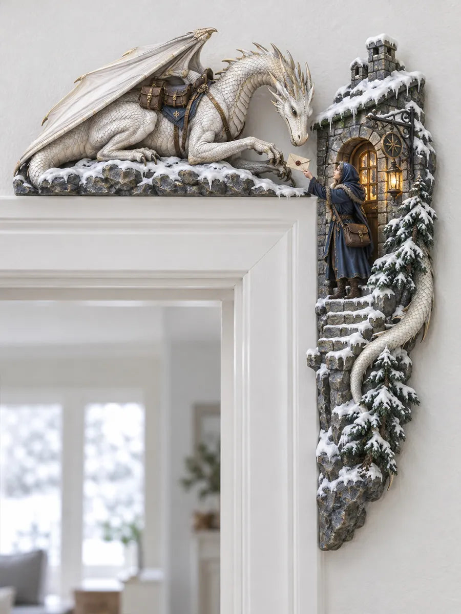 Enchanted Winter Dragon & Messenger Corner Door Frame Decor
