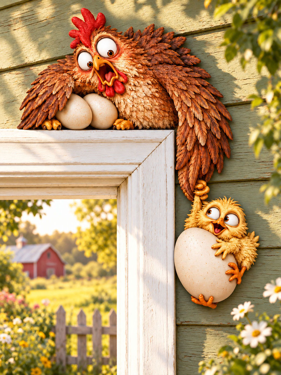 Mother Hen & Chick Egg Door Frame Corner Decor