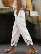 Women's Solid-Color Casual Pants with Cutout Splicing