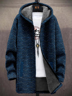 Men's Ocean Waves Japanese Sashiko Art Cozy Hooded Coat