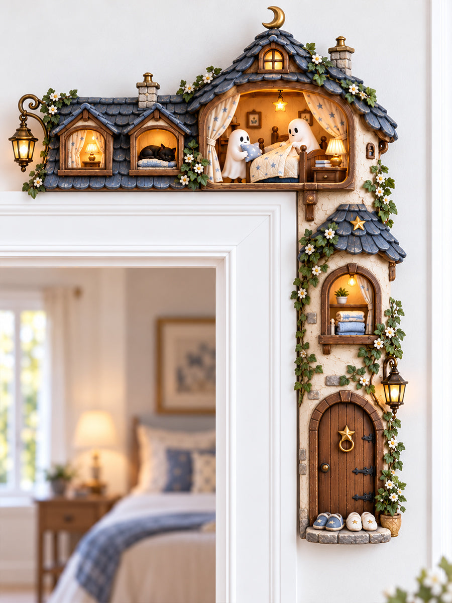 Enchanted Midnight Ghost & Cat Door Corner Decor