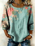 Women's Casual Floral Print Cotton Linen Top