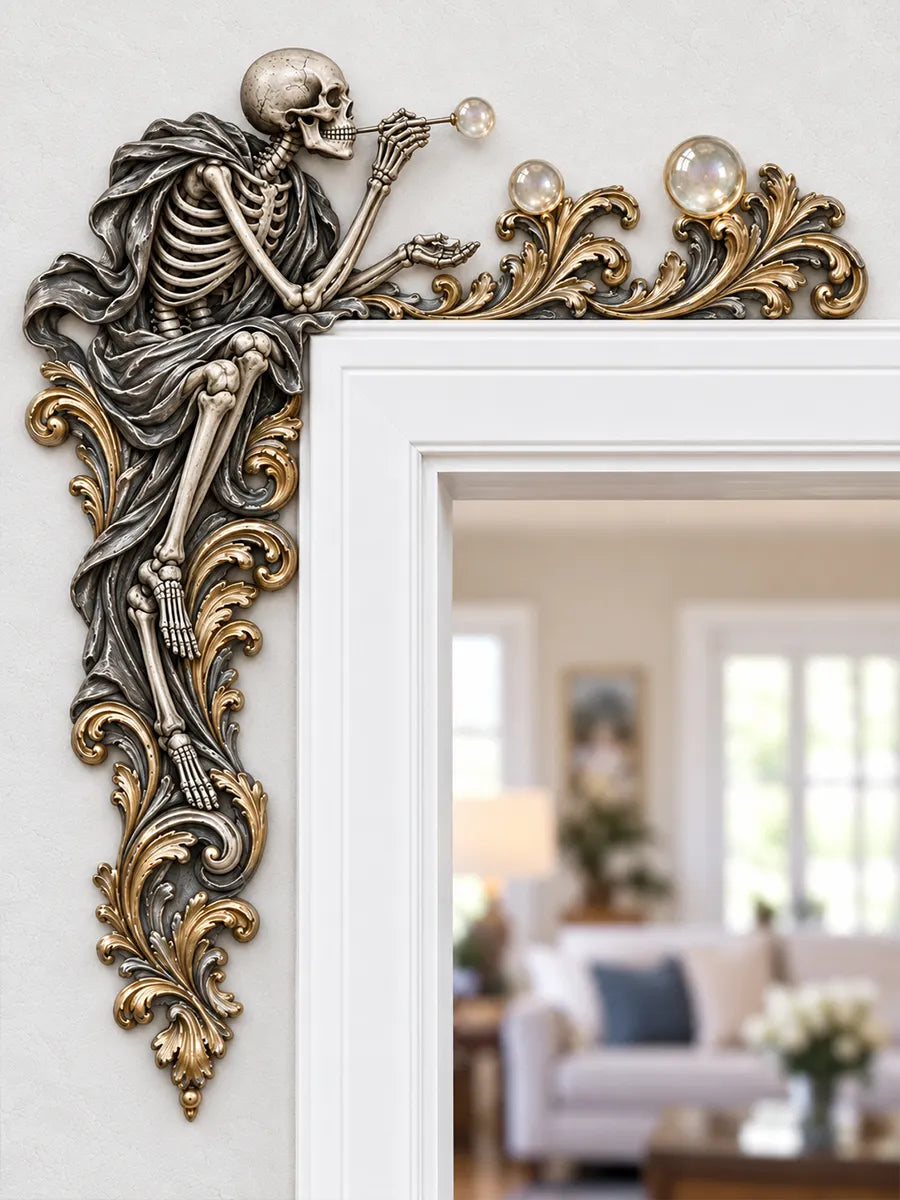 ✨ Gothic Skeleton Blowing Bubbles Door Frame Corner Sculpture