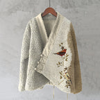 Retro Gilded Birds Japanese Art Fleece Kimono Cardigan