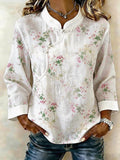 Women's Cotton And Linen Floral Print Shirt