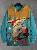 Men's Christmas Otter Drinking Coffee In The Water Japanese Art Print Hooded Sweatshirt