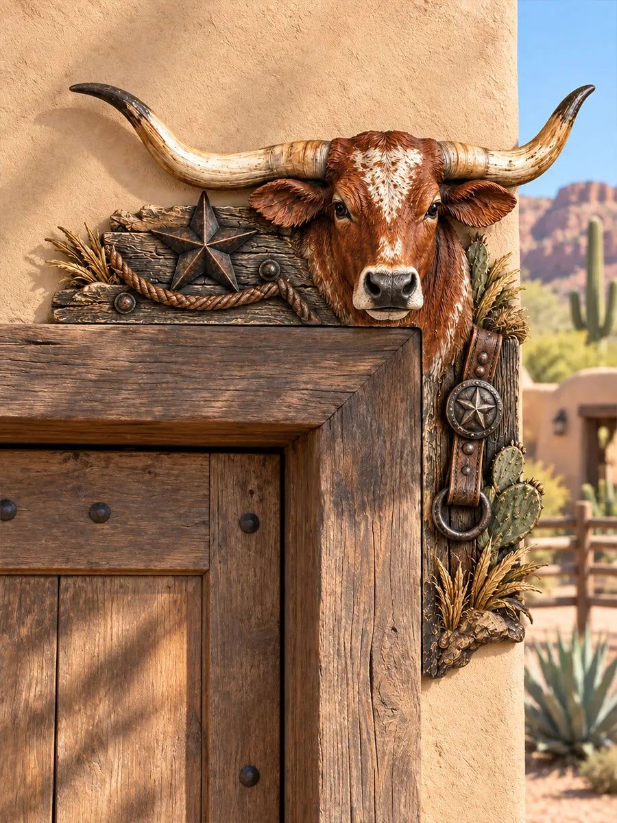 Western Ranch Longhorn Cattle L-Shaped Door Frame Corner Decor