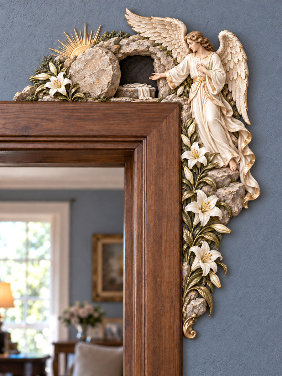 Resurrection Tomb Angel & Lily Door Frame Corner Decor