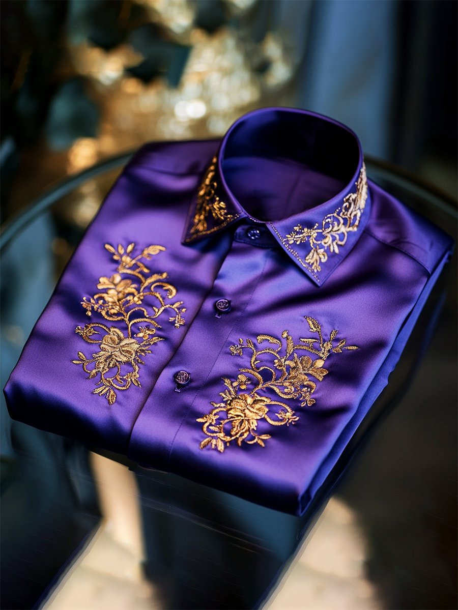 Men's Satin Luxury Vintage Business Long Sleeve Shirt
