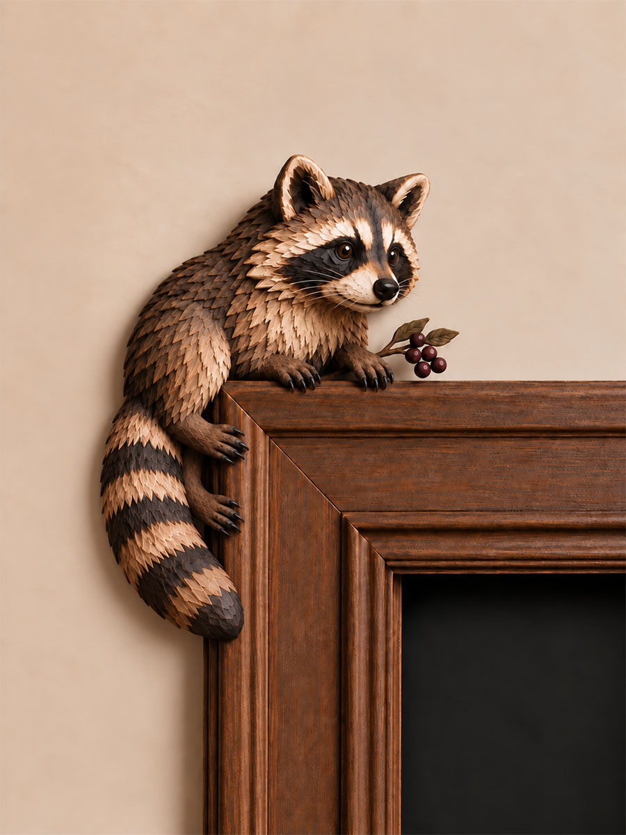 Woodland Raccoon & Berries Door Frame Corner Decor