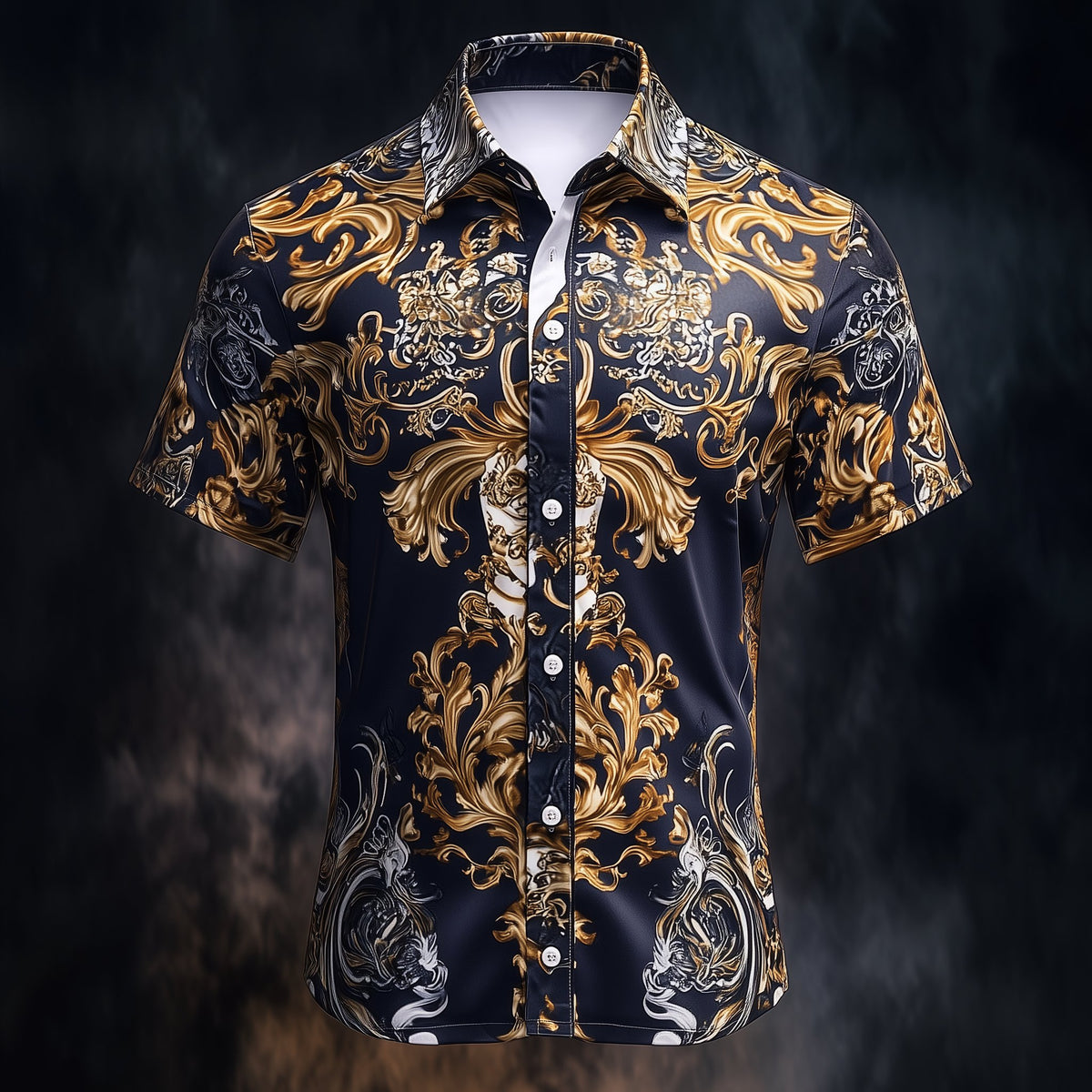 Men's Casual Vintage Floral Print Short Sleeve Shirt