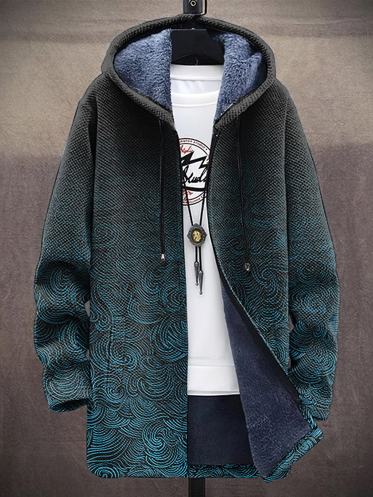 Men'S Waves Art Japanese Pattern Cozy Hooded Cardigan