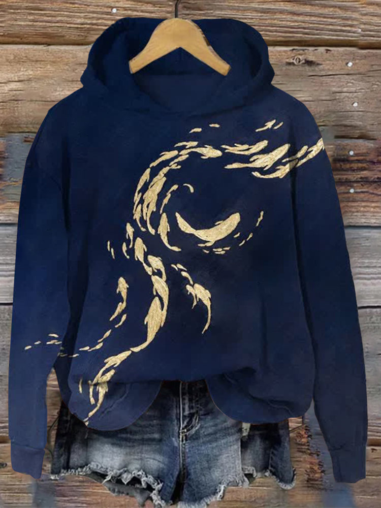 Japanese Whale Painting Print Hoodie