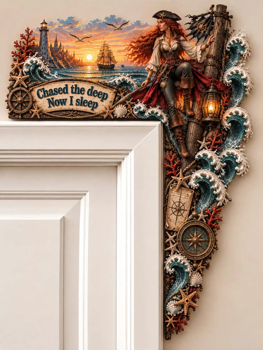 ⚓️ Chased The Deep Now I Sleep Female Pirate Door Corner Decor 🌊