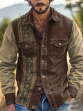 Men's Retro Geometric Pattern Art  Print Corduroy Shirt