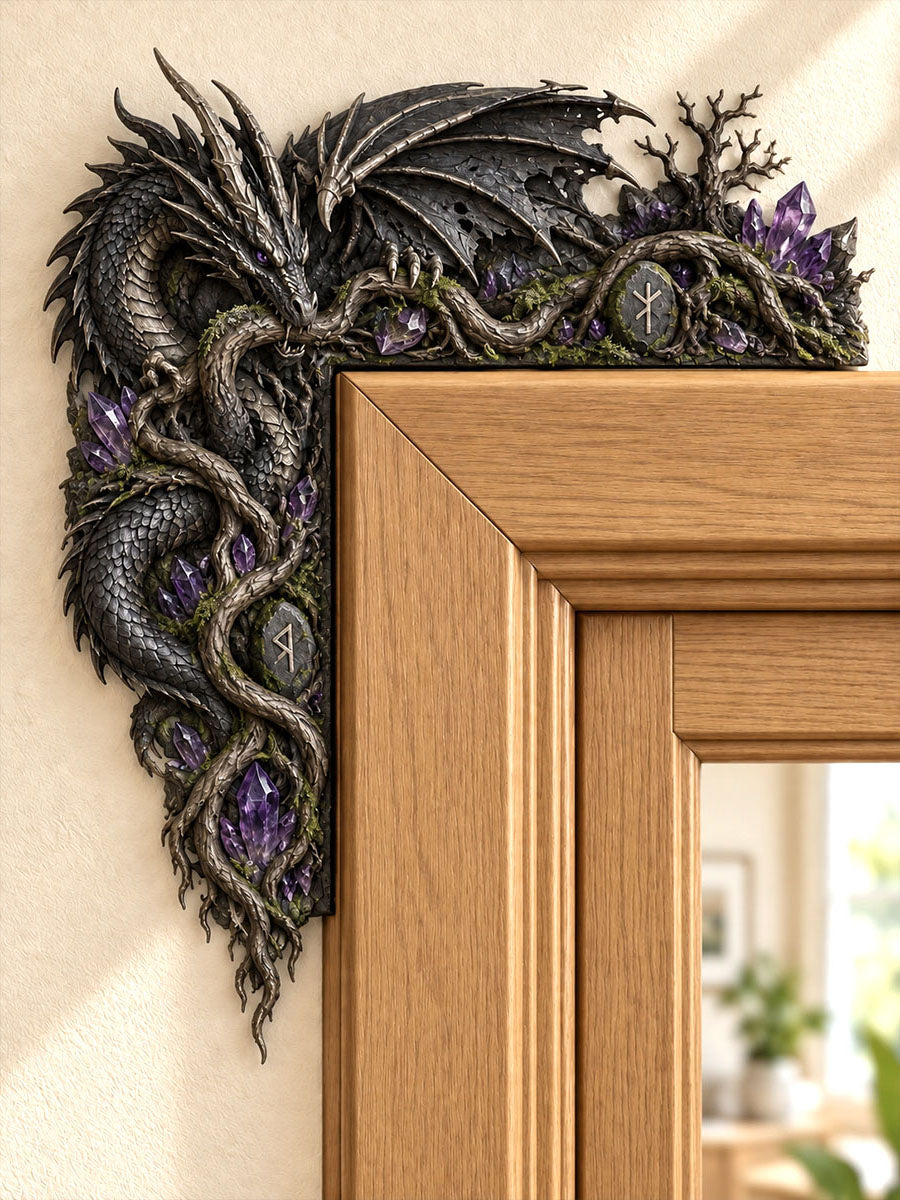 Shadow Rune Dragon & Amethyst Door Frame Corner Decor