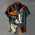 Cat Abstract Art Print Linen Blend Cozy Shirt