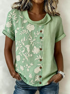 Women's Casual Color Block Print Short-Sleeve Top