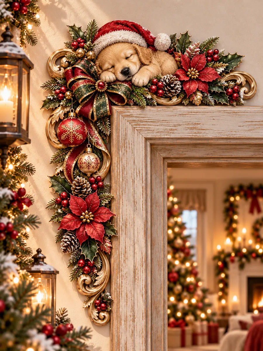 Christmas Puppy Wooden Door Corner Decor