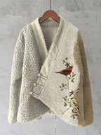 Retro Gilded Birds Japanese Art Fleece Kimono Cardigan