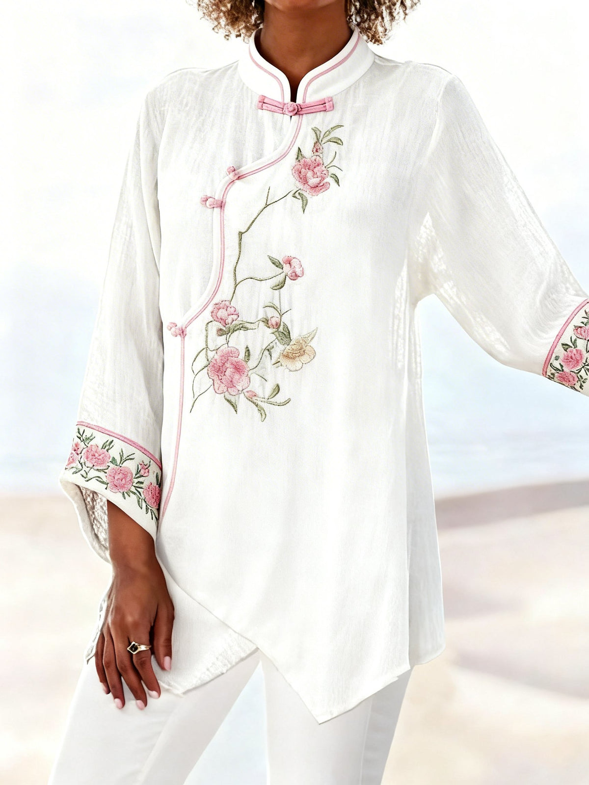 Women Floral Blouse Boho V-Neck Long Sleeve Top