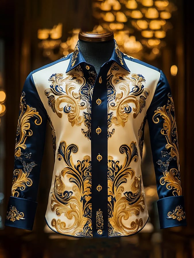 Men's Ethnic Pattern Lapel Shirt