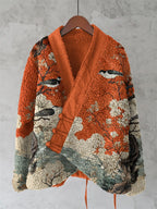 Japanese Flower And Bird Art Cozy Fleece Kimono Cardigan