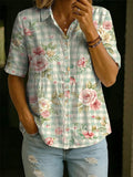 Women's Retro Floral Print Casual Comfort Short-Sleeve Shirt