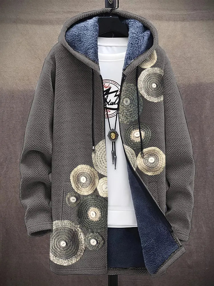 Japanese Style Disc Art Embroidery Pattern Plush Men'S Jacket