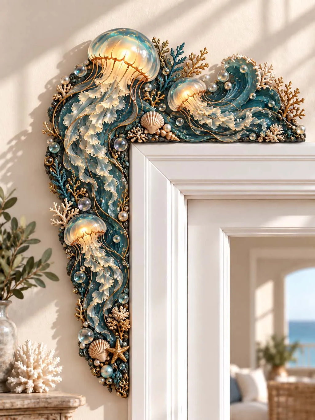 Glowing Jellyfish And Coral Reef Marine Style Door Corner Decor