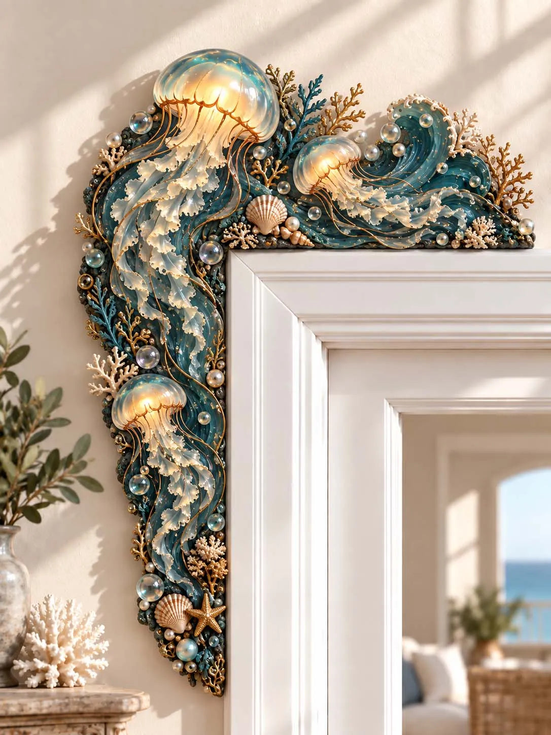 Glowing Jellyfish And Coral Reef Marine Style Door Corner Decor