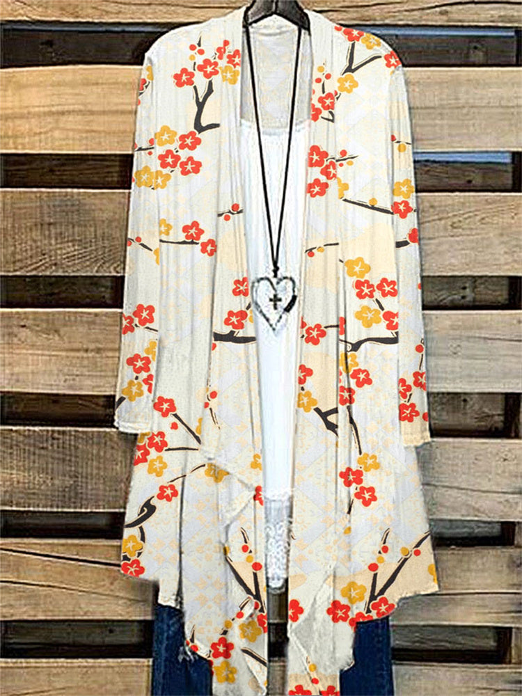 Plum Blossom Japanese Art Print Cozy Cardigan