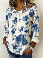 Women's Casual Color Block Print Short-Sleeve Top