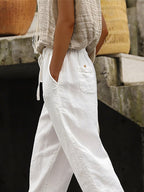 Women's Solid-Color Casual Pants with Cutout Splicing