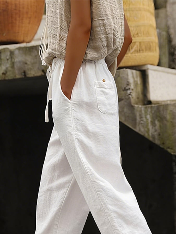 Women's Solid-Color Casual Pants with Cutout Splicing