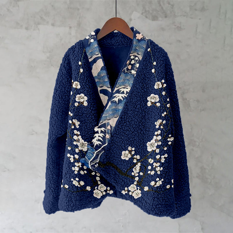 Vintage Japanese Art Pattern Fleece Kimono Cardigan