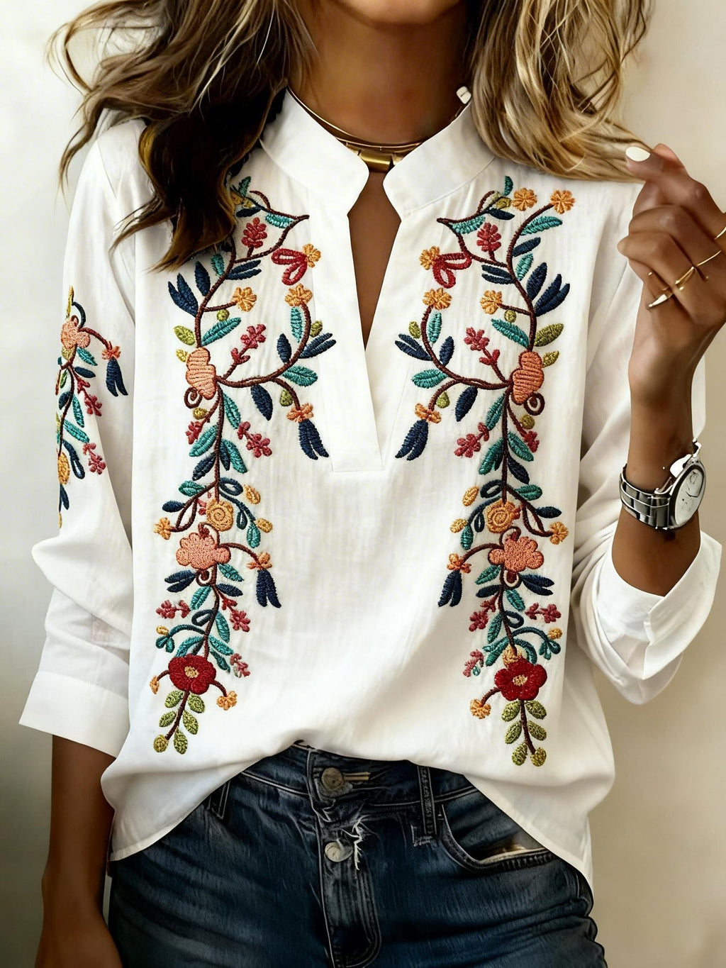 Women's Floral Print Cotton Linen T-Shirt