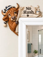 “No Rush” Reading Highland Cow Door Frame Corner Decor