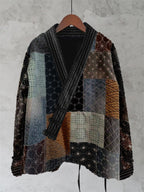 Japanese Sashiko Geometric Patchwork Pattern Women's Kimono