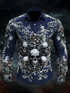 Men's Casual Vintage Brogue Skull Pattern Shirt