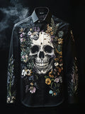 Men's Outdoor Vintage Skull and Floral Long Sleeve Shirt